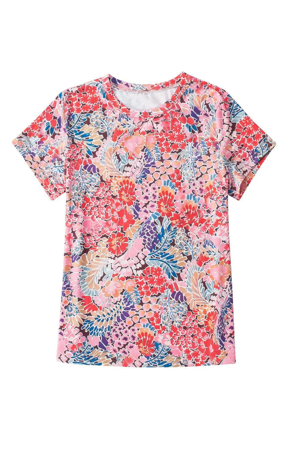 Red Short Sleeve Floral Print Top - Soft and Breathable Material Top