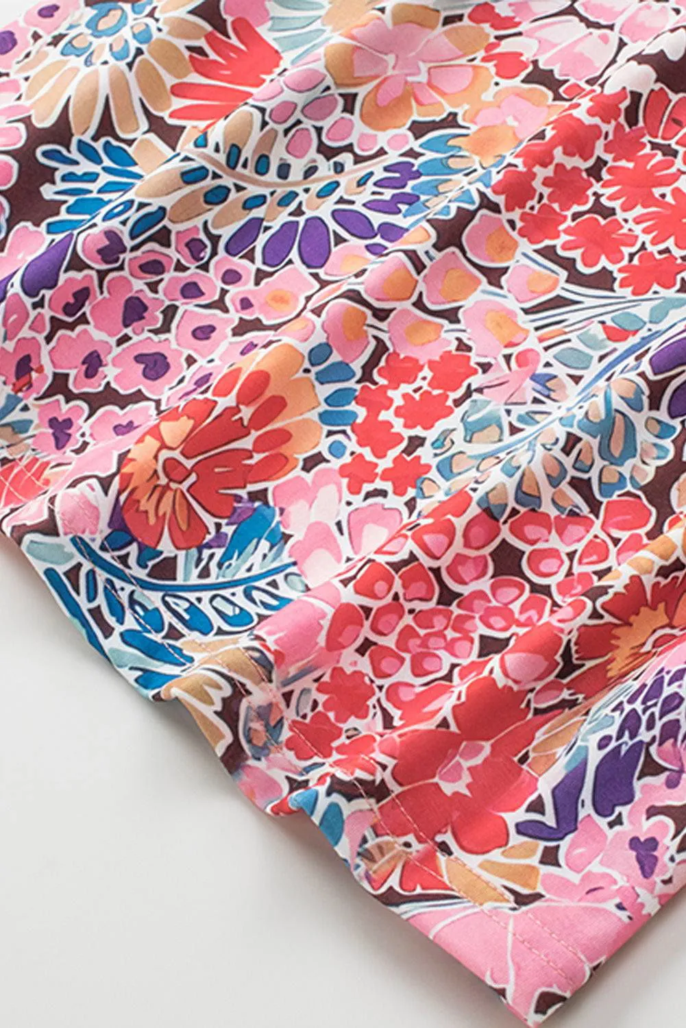 Red Short Sleeve Floral Print Top - Soft and Breathable Material Top