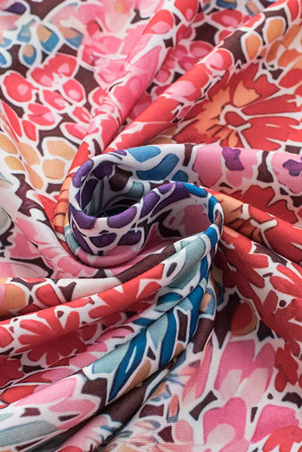 Red Short Sleeve Floral Print Top - Soft and Breathable Material Top