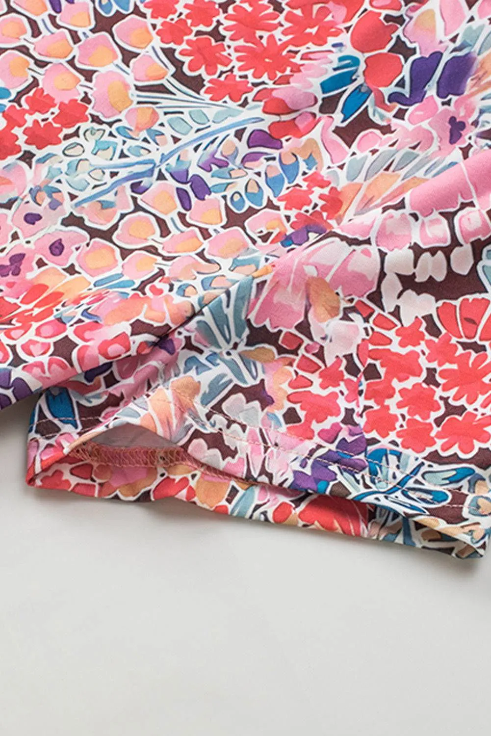 Red Short Sleeve Floral Print Top - Soft and Breathable Material Top