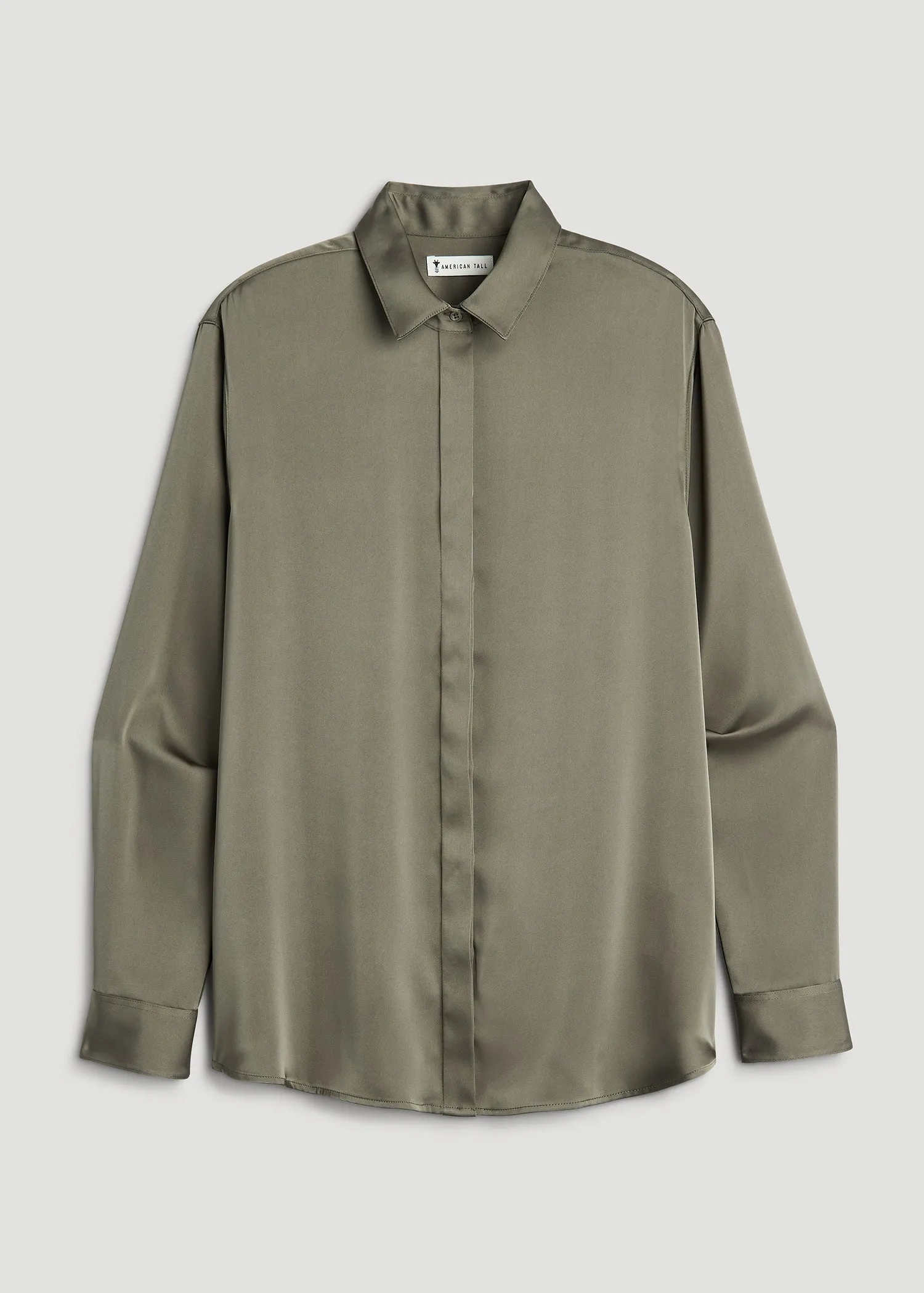 Relaxed Button Up Tall Women's Blouse in Camper Green