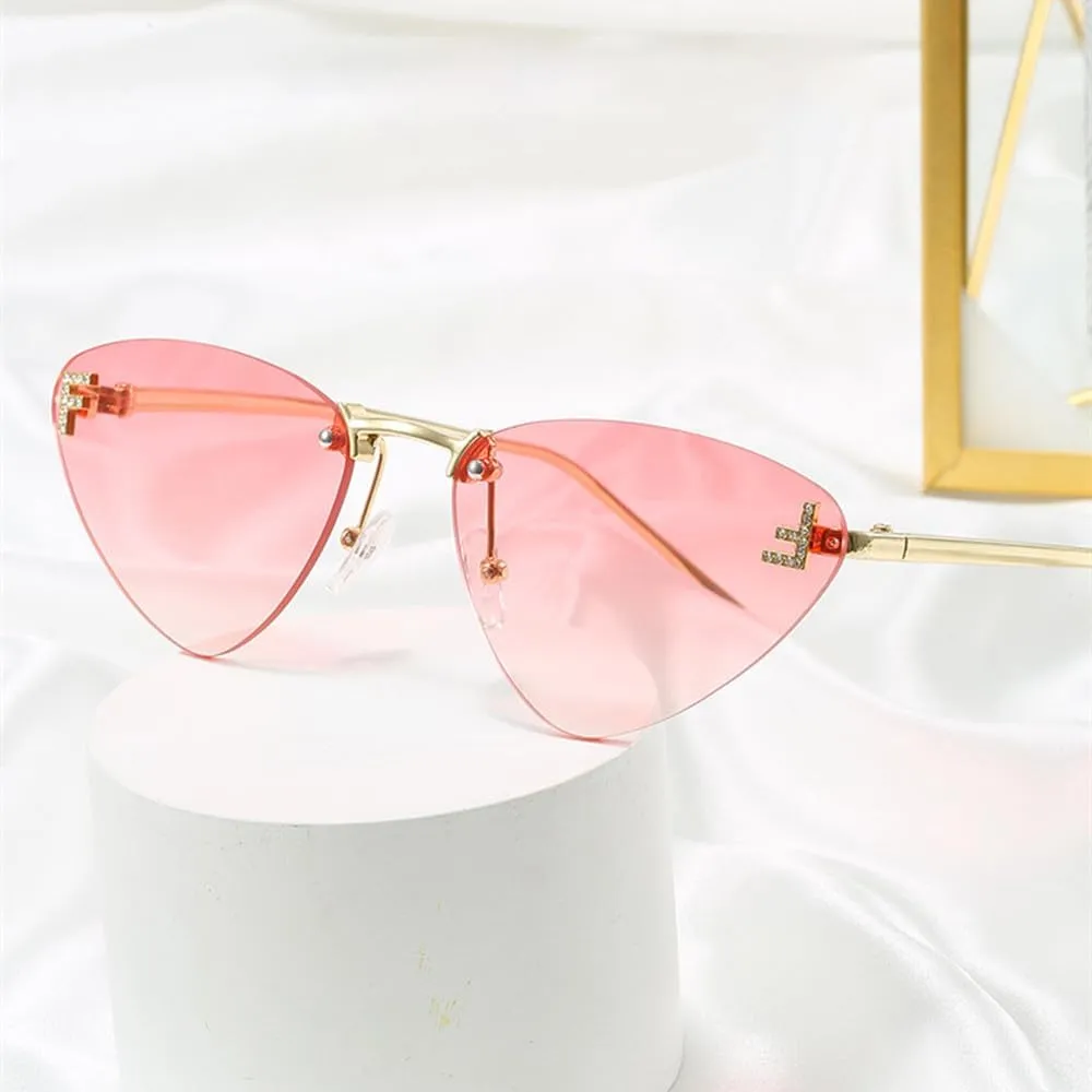 Rimless Cat Eye Sunglasses Women Vintage Ocean Lenses Shades Trendy Stylish Luxury Gradient Sun Glasses