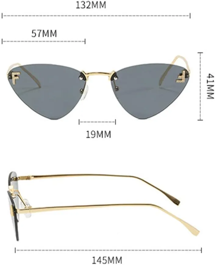 Rimless Cat Eye Sunglasses Women Vintage Ocean Lenses Shades Trendy Stylish Luxury Gradient Sun Glasses