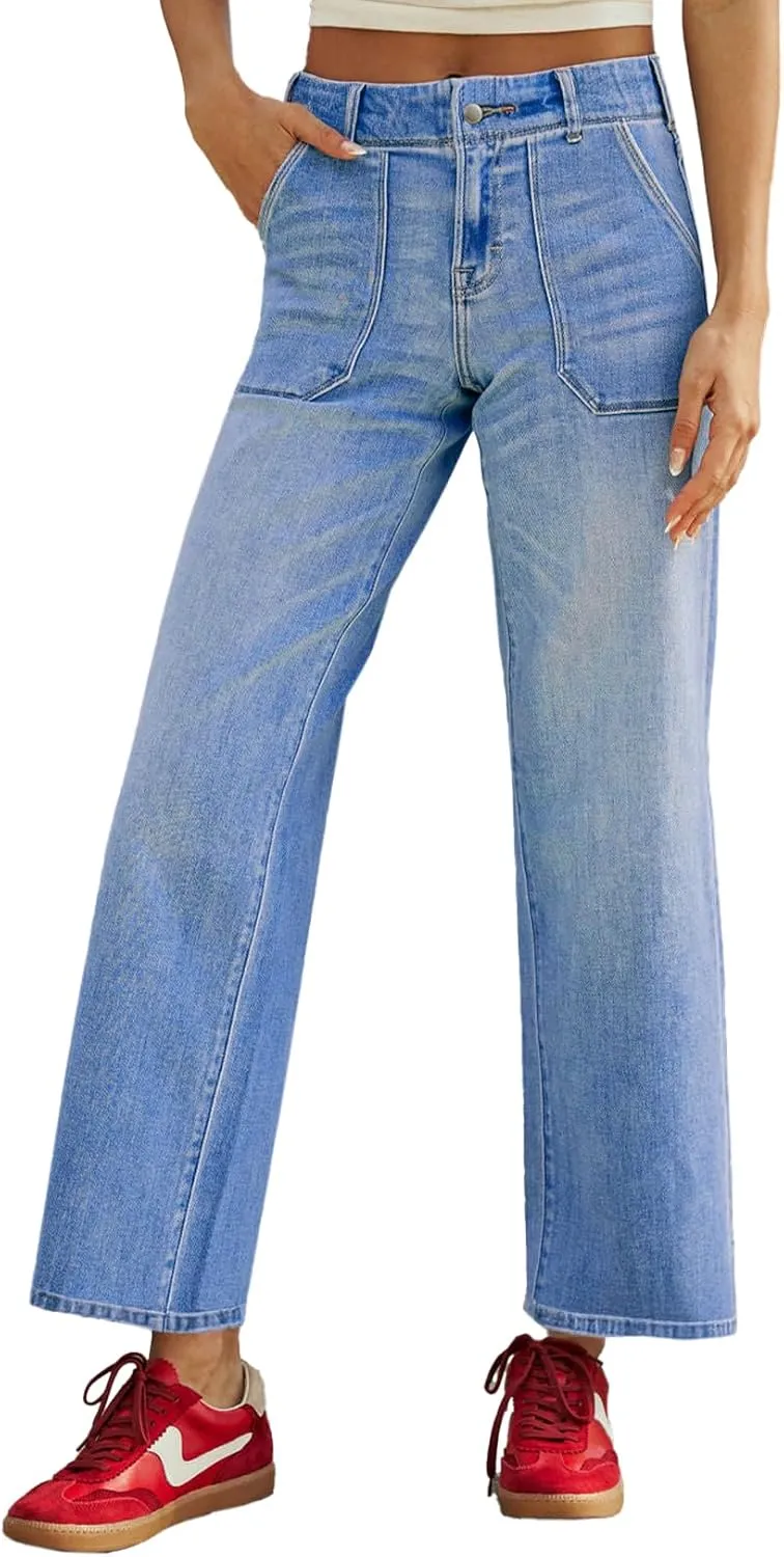 Sidefeel Womens Jeans Trendy 2025 High Waisted Wide Leg Straight Leg Stretchy Jeans