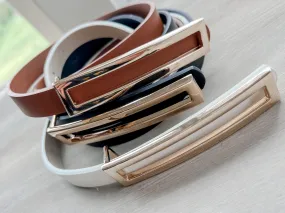 Skinny Rectangle Vegan Leather Belt