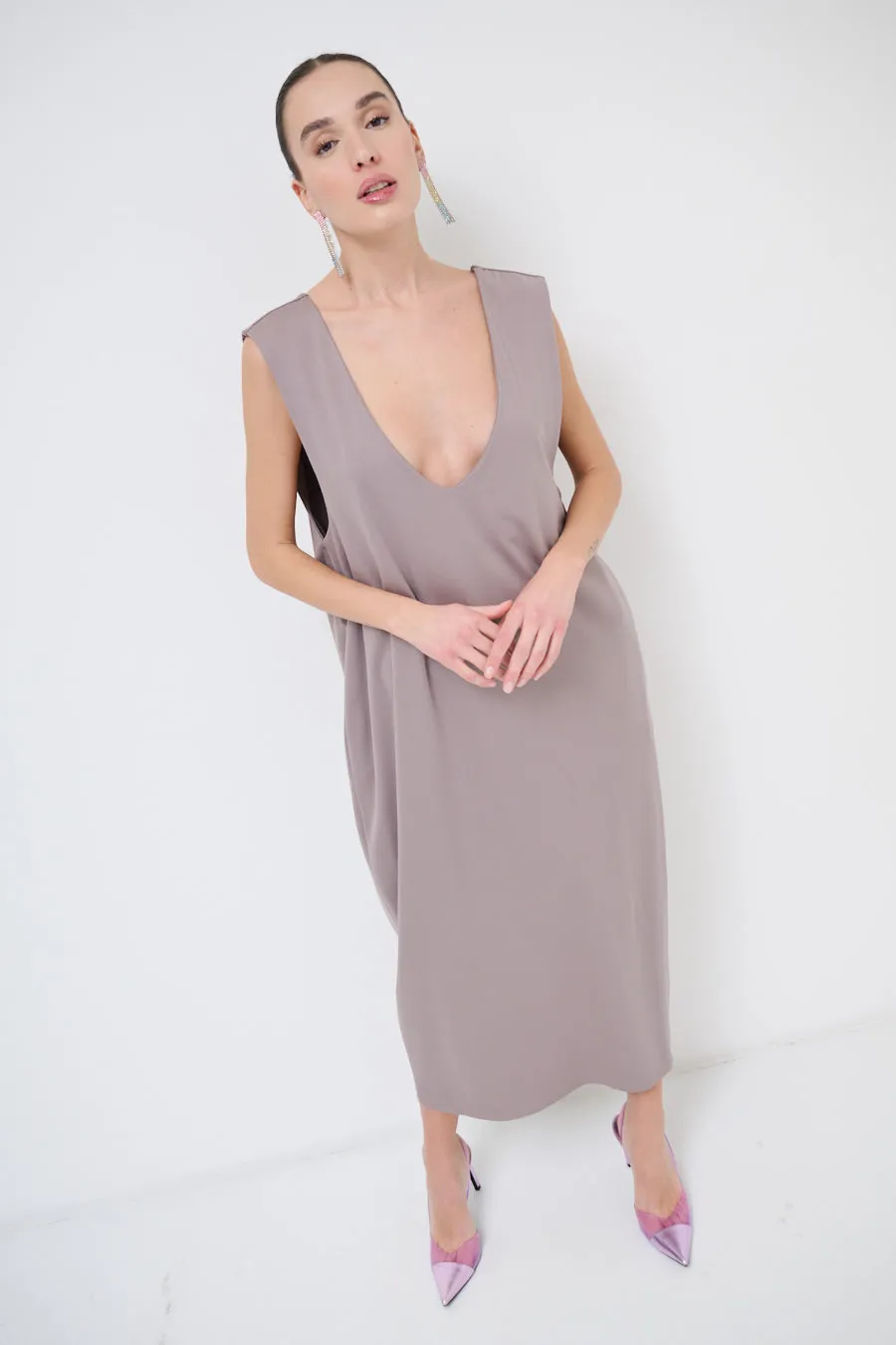 Sleek midi dress with deep v-neck wholesale