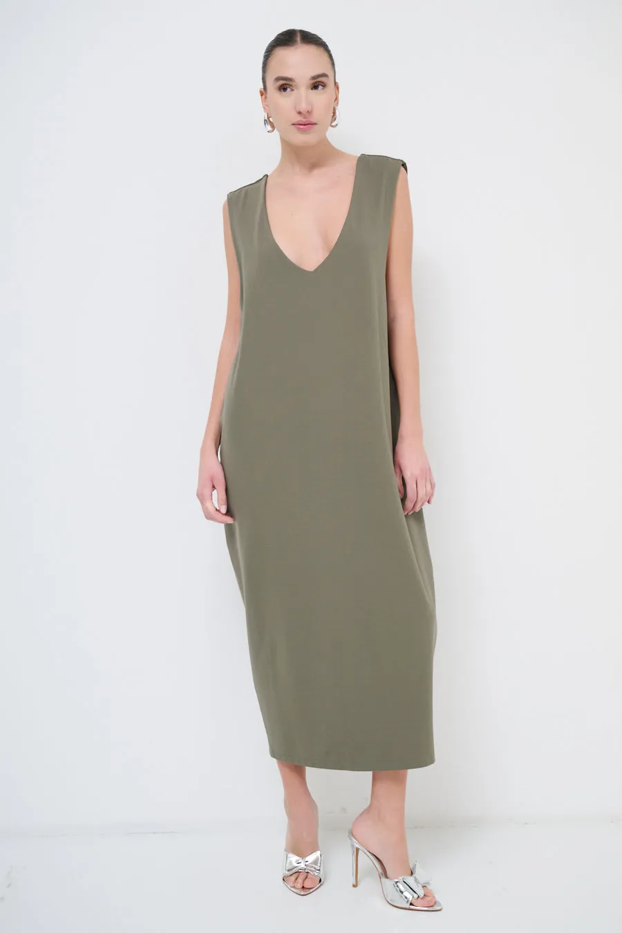 Sleek midi dress with deep v-neck wholesale