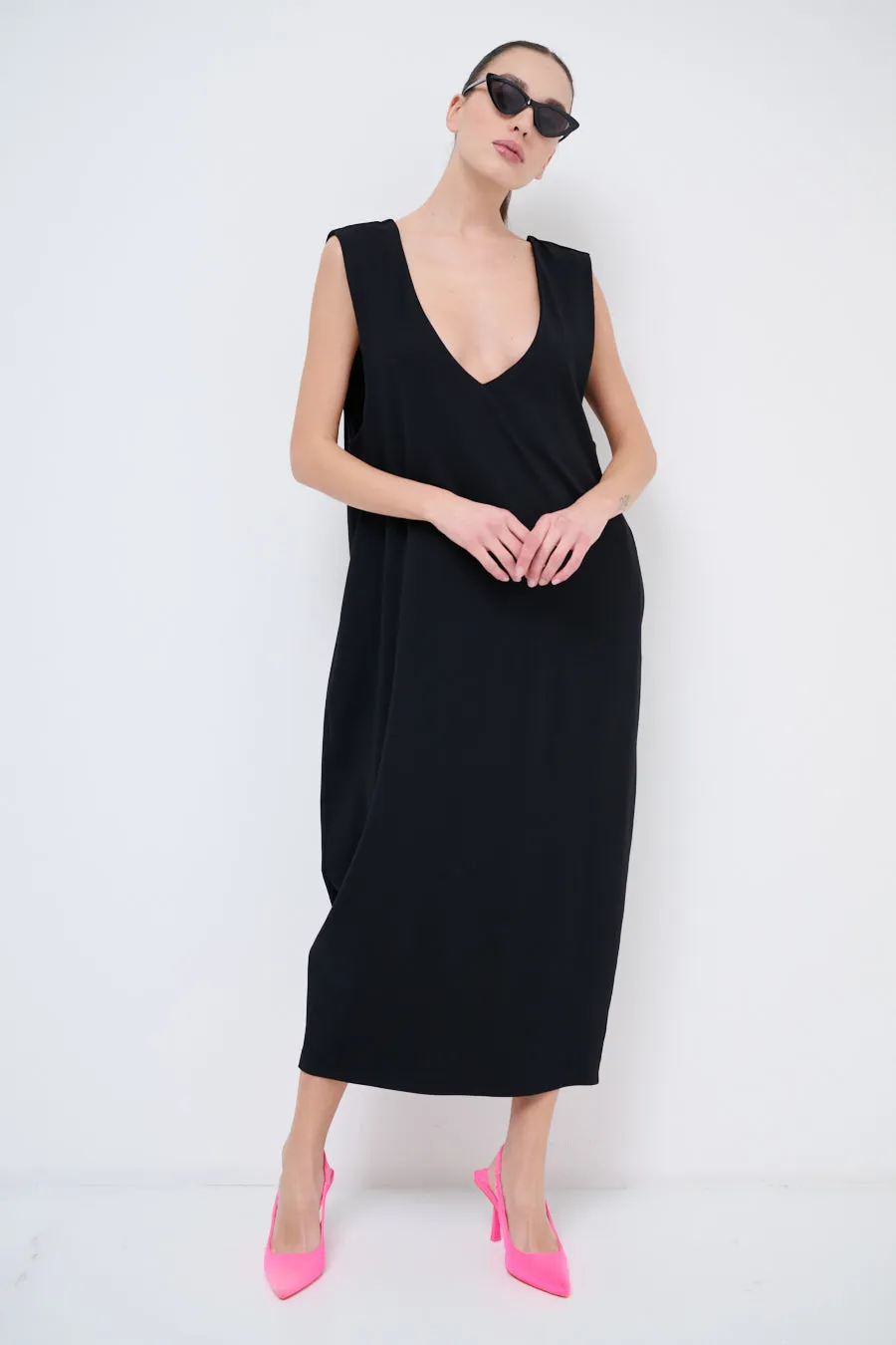 Sleek midi dress with deep v-neck wholesale