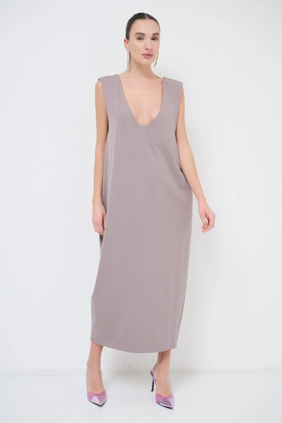 Sleek midi dress with deep v-neck wholesale
