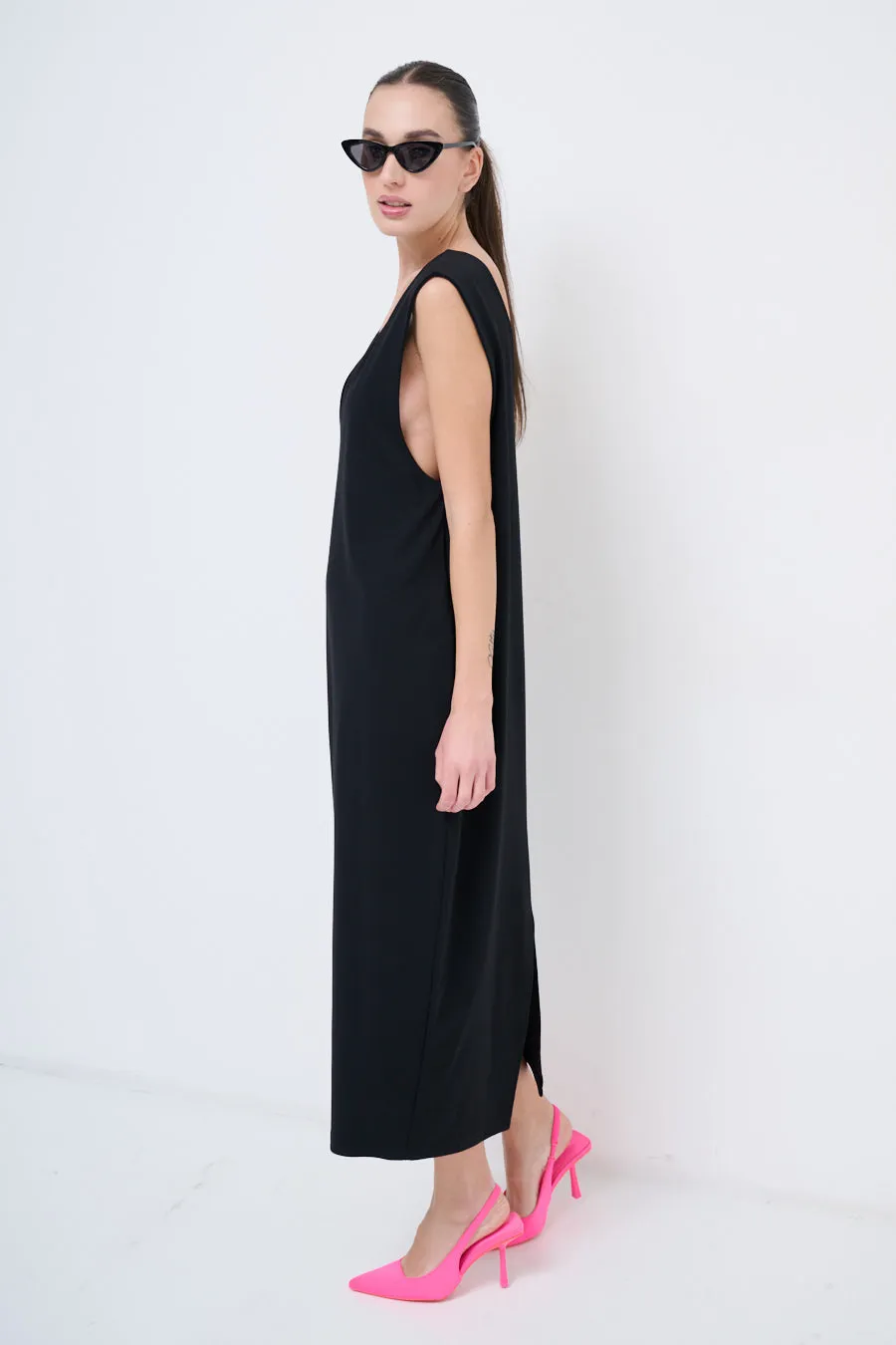 Sleek midi dress with deep v-neck wholesale