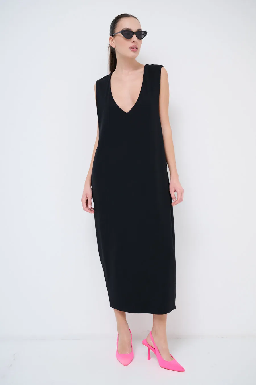 Sleek midi dress with deep v-neck wholesale