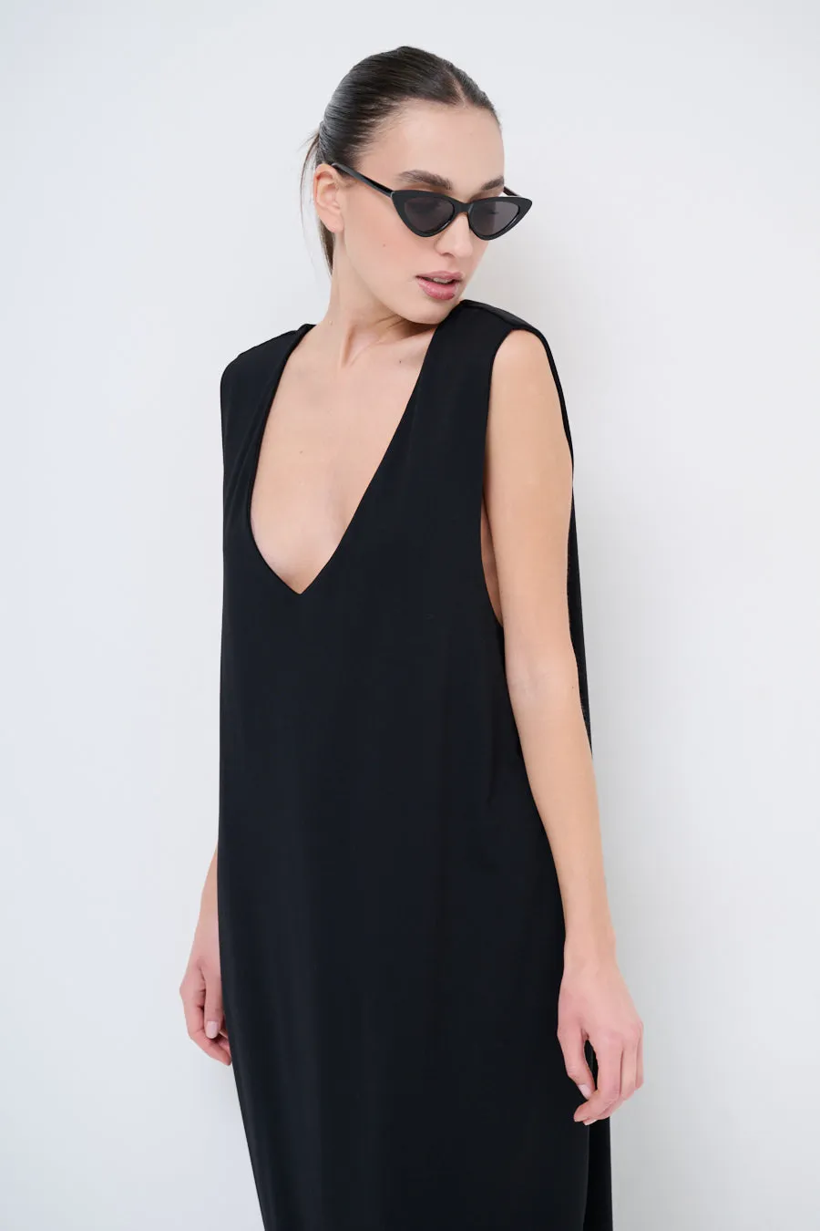 Sleek midi dress with deep v-neck wholesale