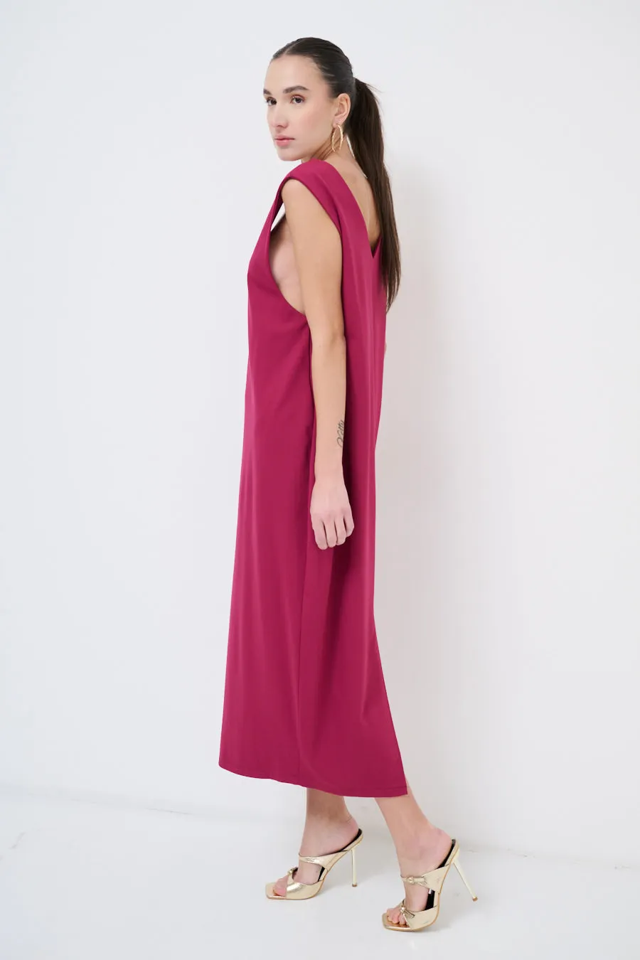 Sleek midi dress with deep v-neck wholesale