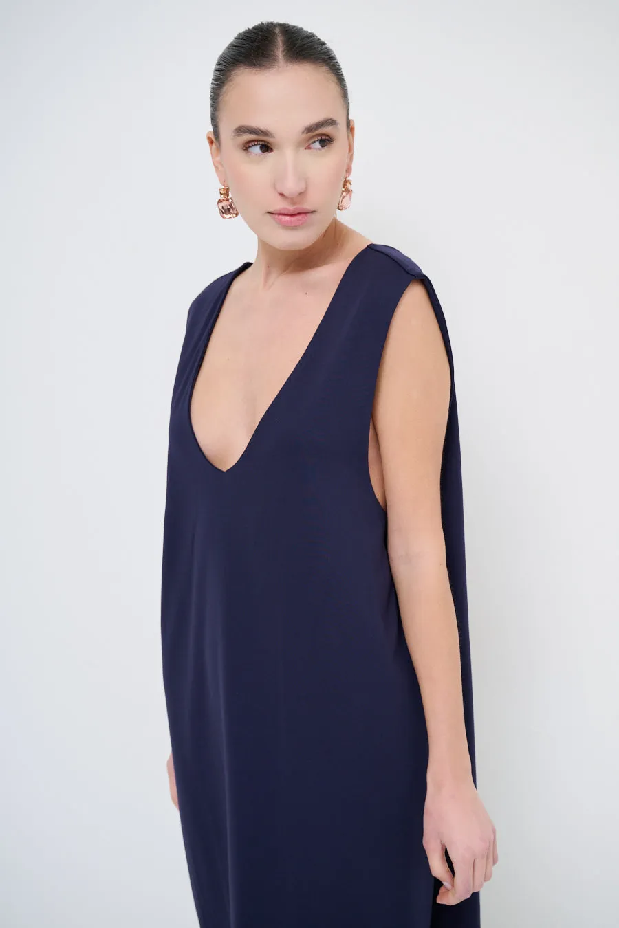 Sleek midi dress with deep v-neck wholesale