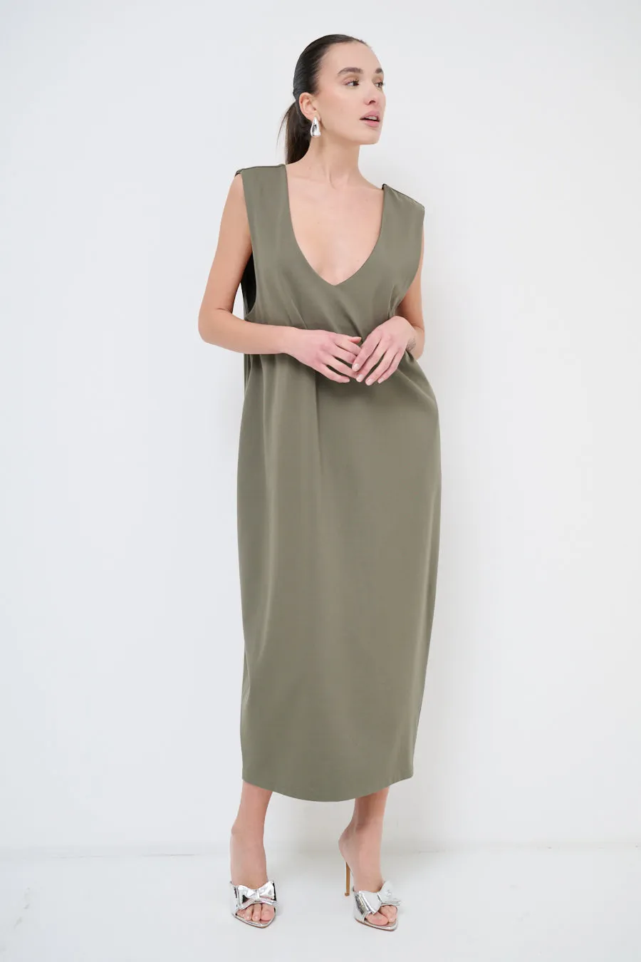 Sleek midi dress with deep v-neck wholesale