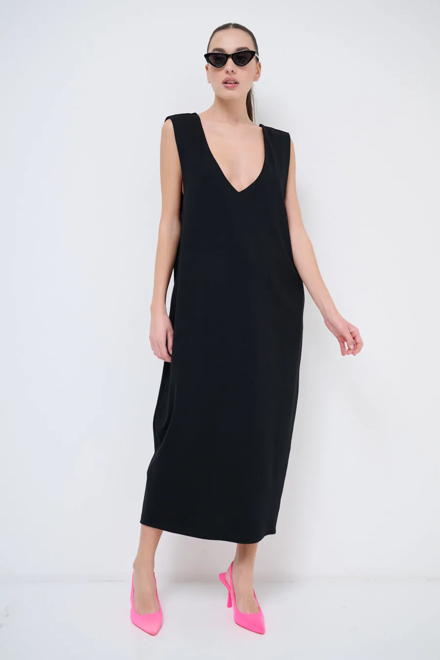 Sleek midi dress with deep v-neck wholesale