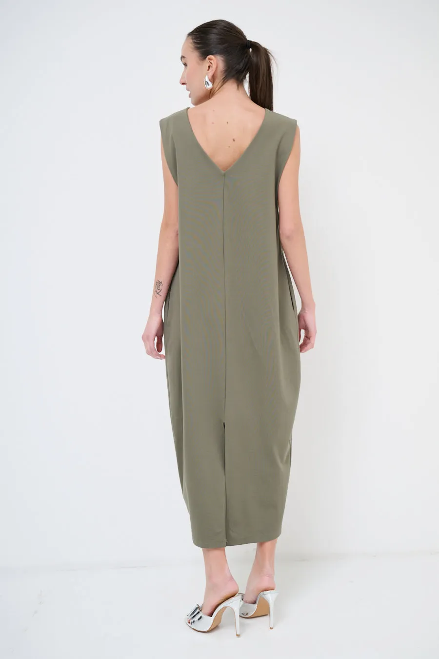 Sleek midi dress with deep v-neck wholesale