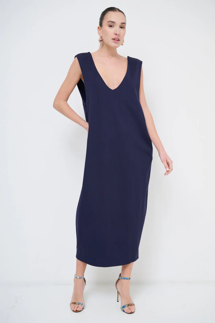 Sleek midi dress with deep v-neck wholesale