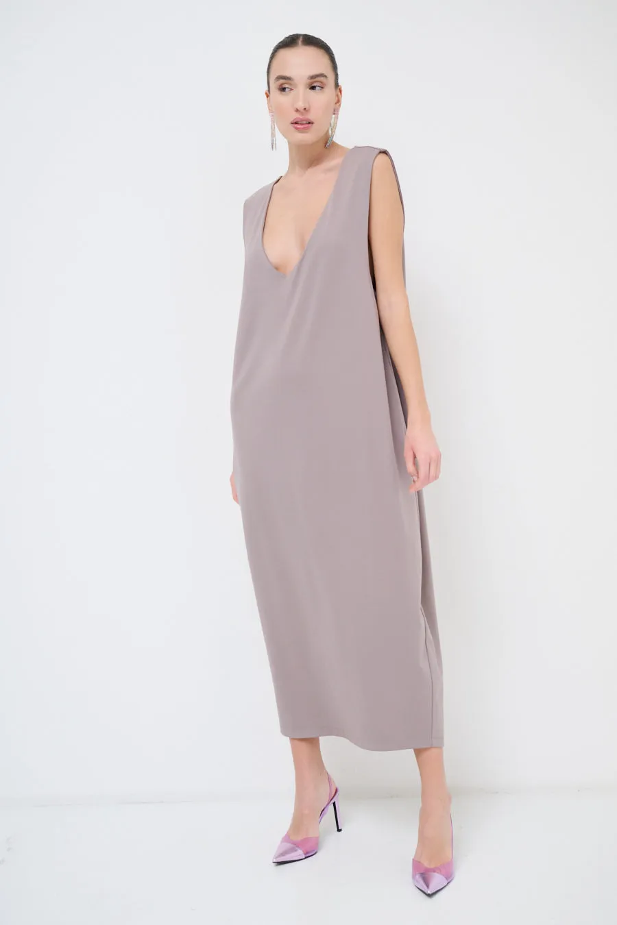 Sleek midi dress with deep v-neck wholesale