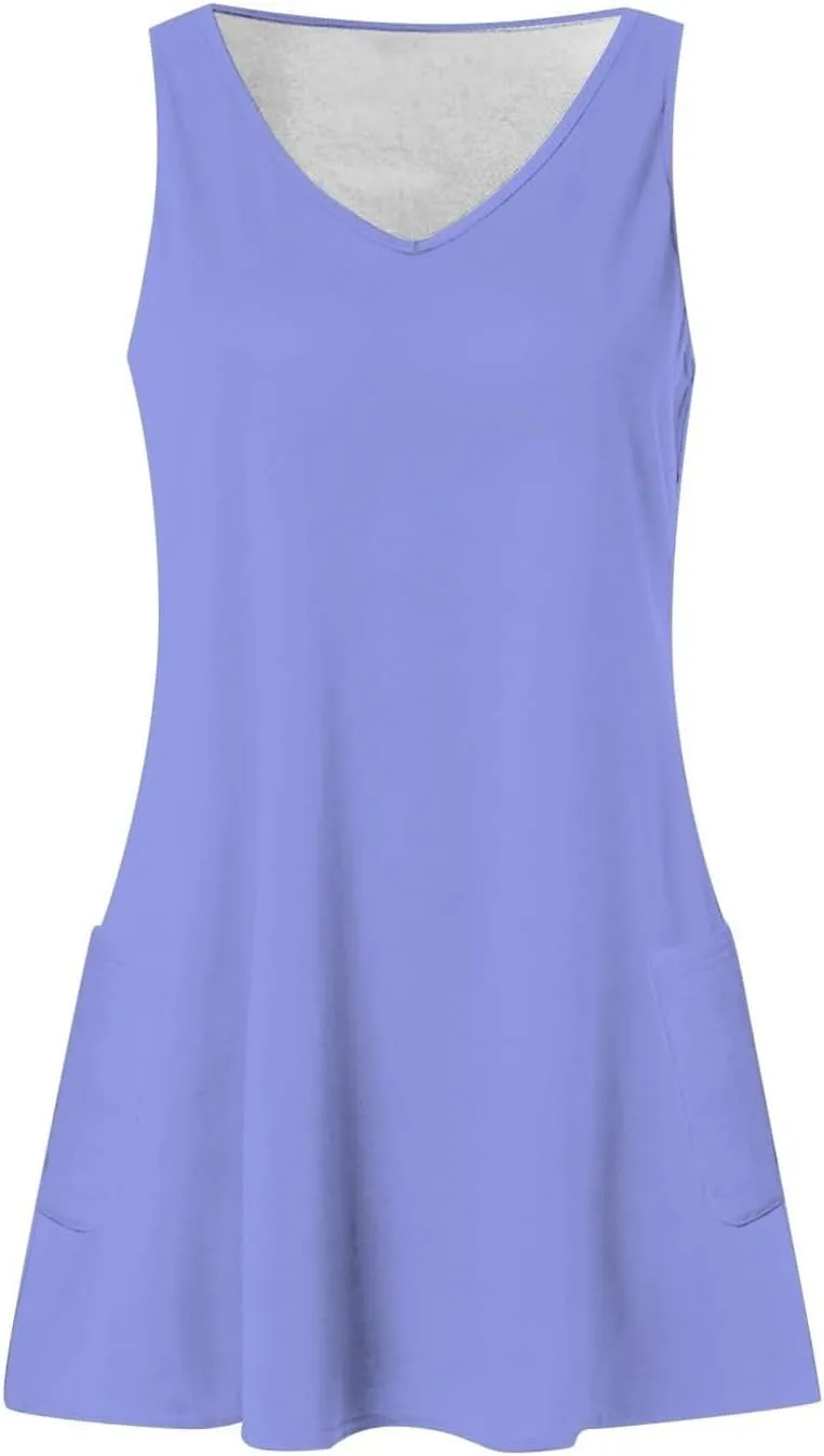 Sleeveless Summer Dresses for Women Aline Mini Dress Casual Dress Solid Color Swing Dress Vacation Beach Dress
