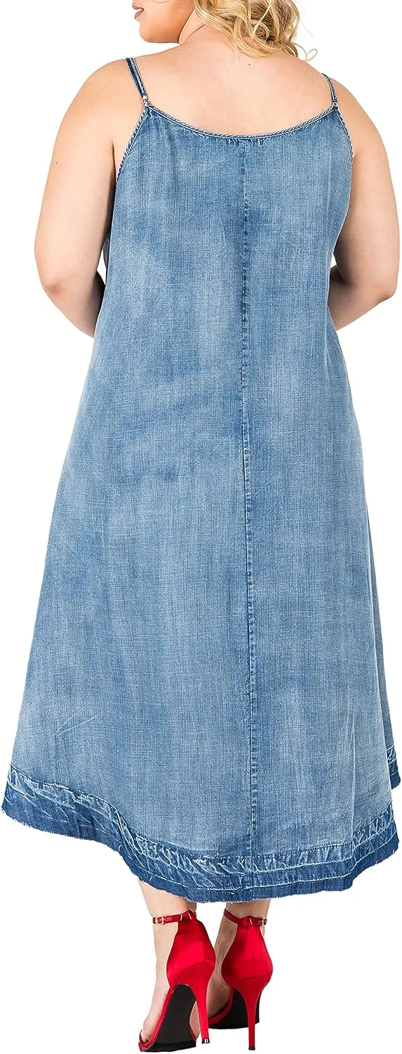 Standards & Practices Women's Plus Size V-Neck A-Line Tencel Denim Maxi Dress