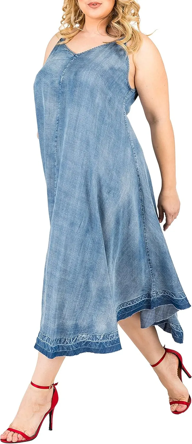 Standards & Practices Women's Plus Size V-Neck A-Line Tencel Denim Maxi Dress