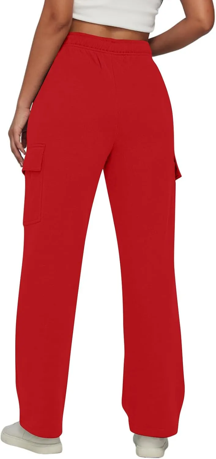 Straight Leg Cargo Sweatpants Women Baggy Fleece Elastic High Waisted Joggers Pants Casual Comfy Soft Parachute Pant