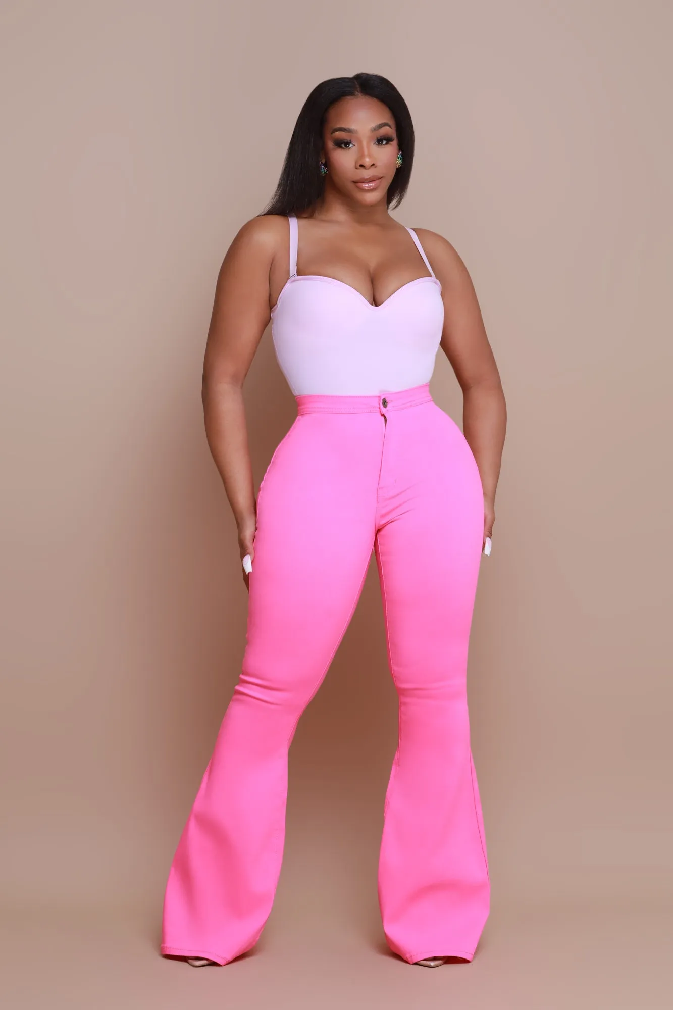 Super Swank High Rise Flare Stretchy Jeans - Neon Pink