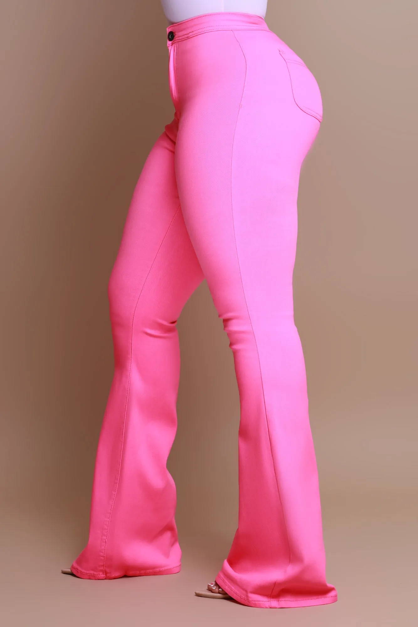 Super Swank High Rise Flare Stretchy Jeans - Neon Pink