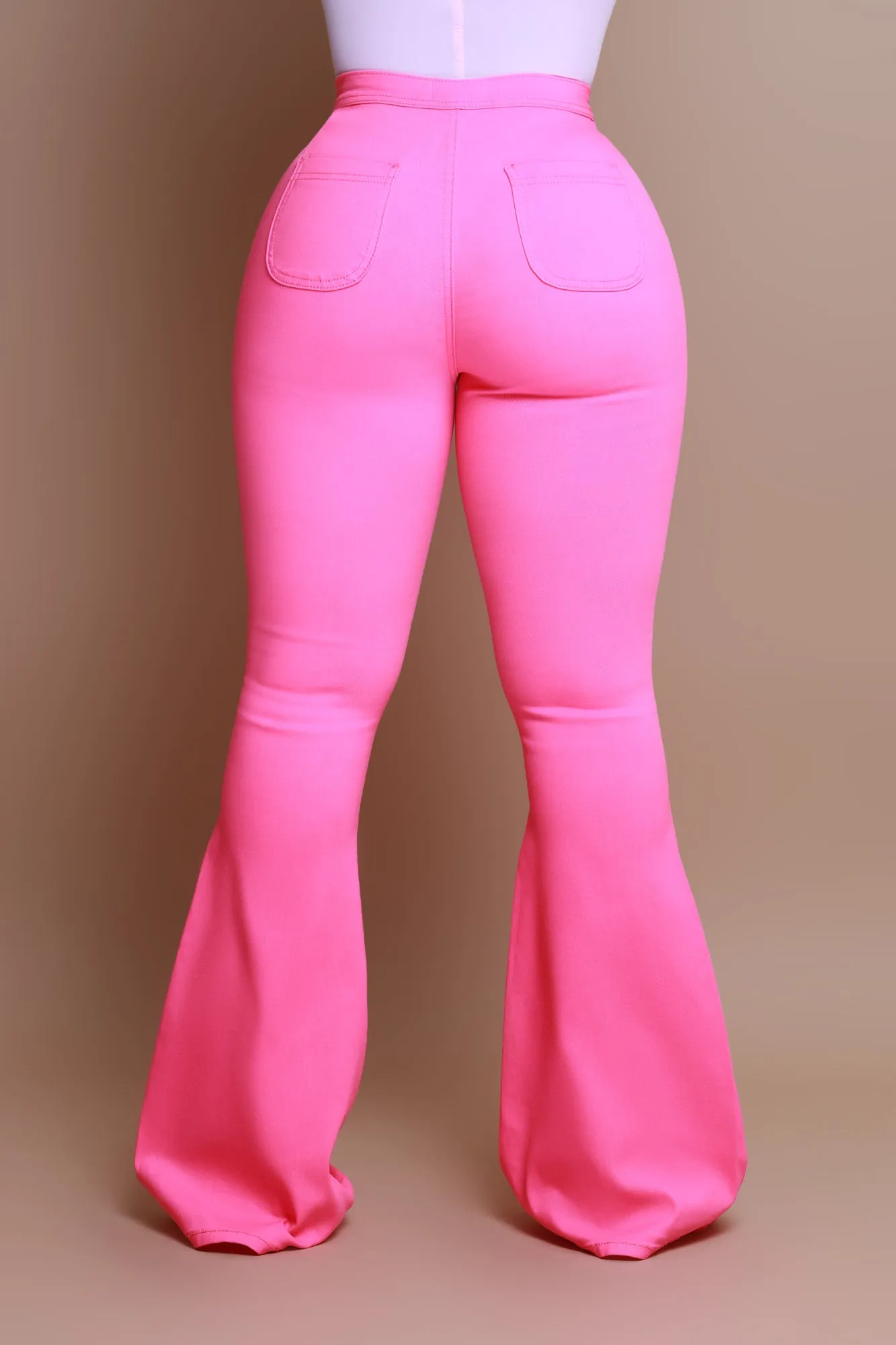 Super Swank High Rise Flare Stretchy Jeans - Neon Pink