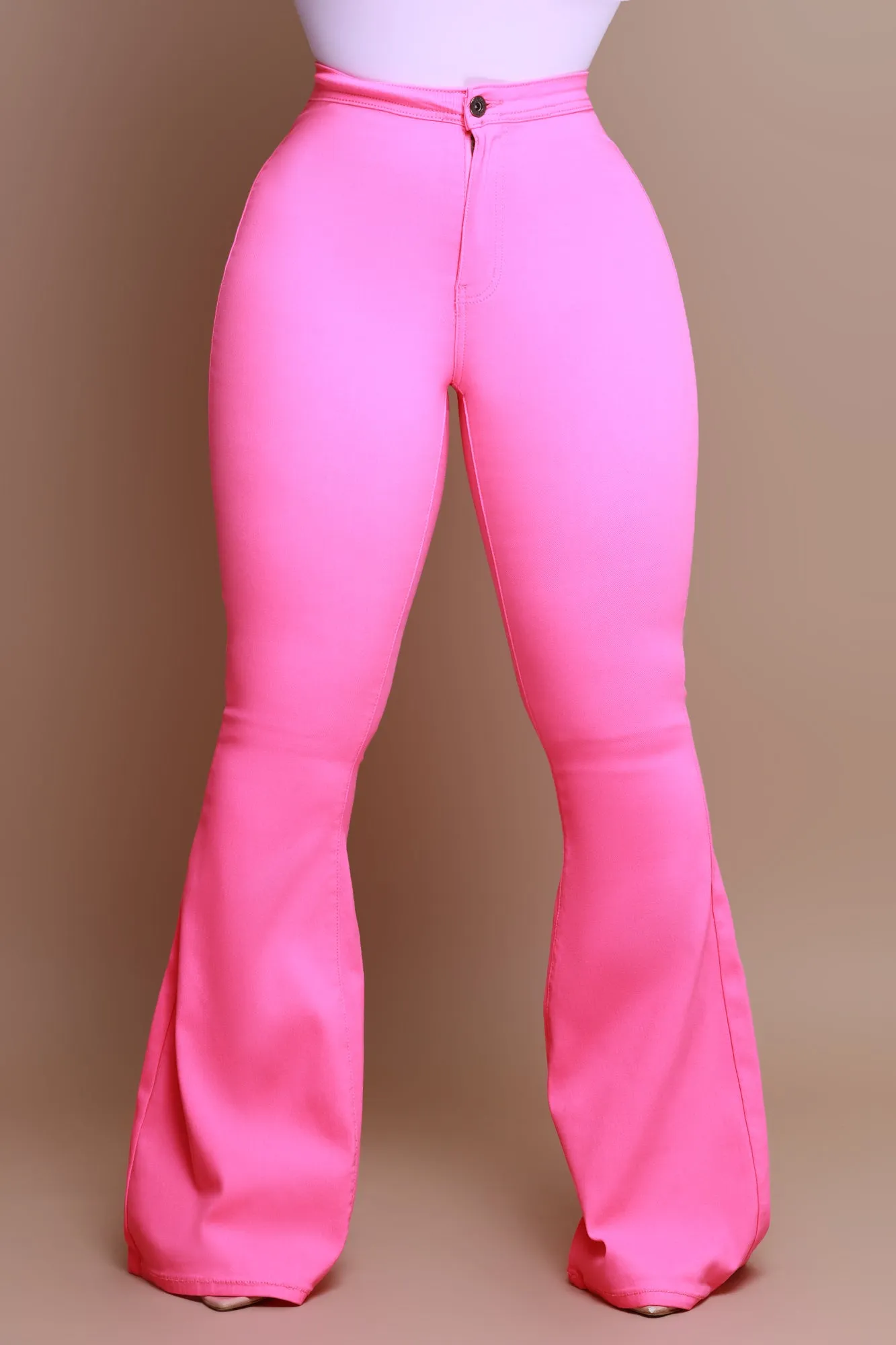 Super Swank High Rise Flare Stretchy Jeans - Neon Pink