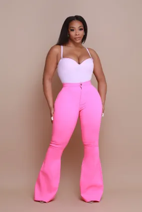 Super Swank High Rise Flare Stretchy Jeans - Neon Pink