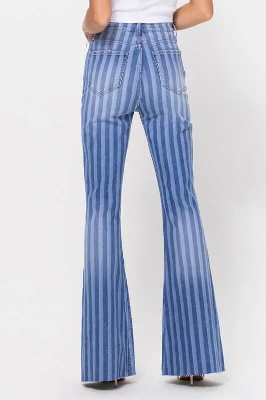 The Julia Jeans: High Rise Striped Stretchy Flare Jeans