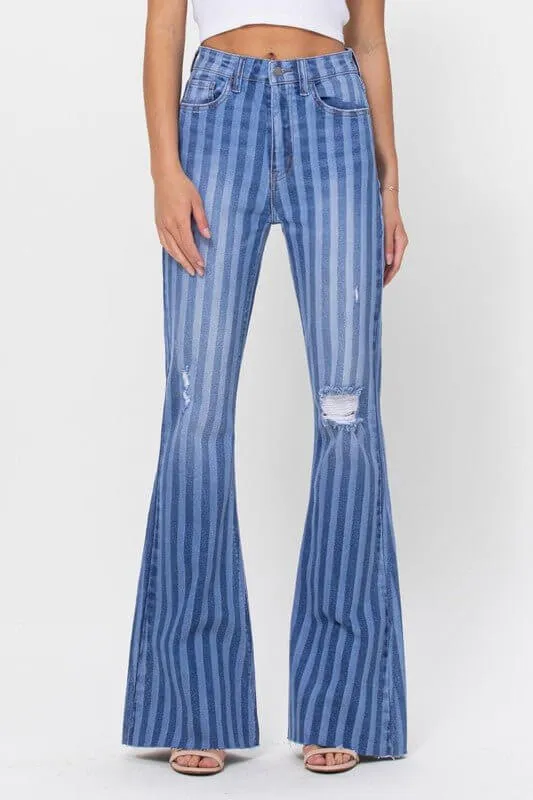 The Julia Jeans: High Rise Striped Stretchy Flare Jeans