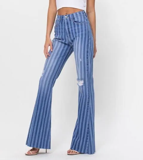 The Julia Jeans: High Rise Striped Stretchy Flare Jeans