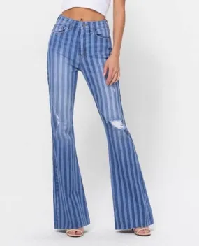 The Julia Jeans: High Rise Striped Stretchy Flare Jeans