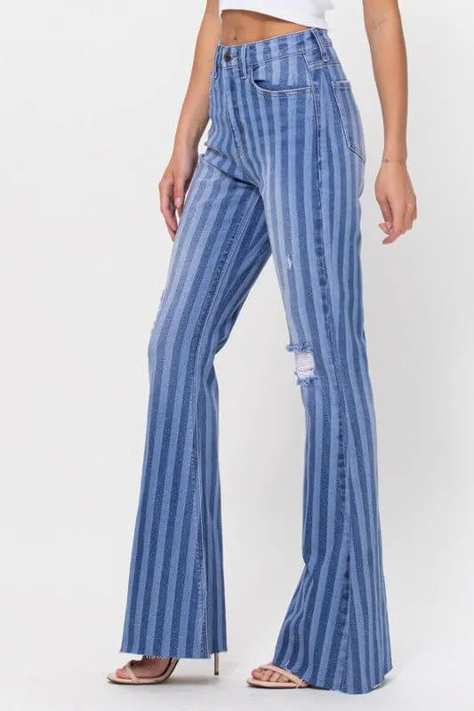 The Julia Jeans: High Rise Striped Stretchy Flare Jeans