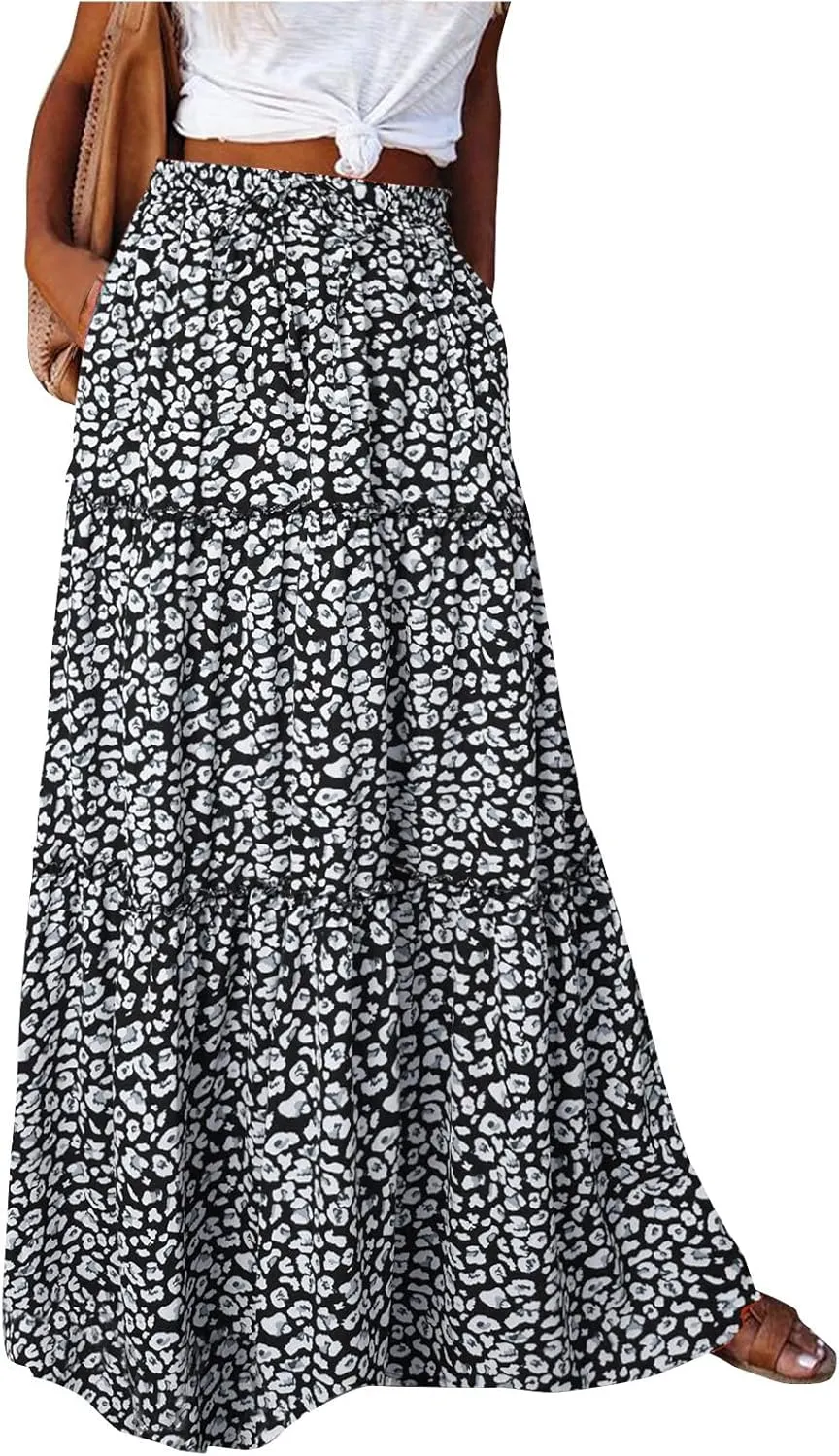Trendy High Waisted Maxi Skirt, Casual 2025 Flowy Vacation Elegantes Long Skirt