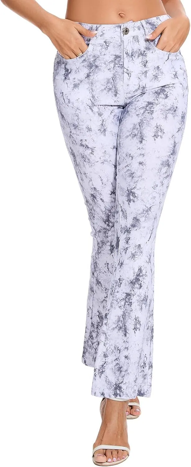 VIPONES Flared Jeans for Women High Waisted Tie Dye Bell Bottom High Stretchy Jeans