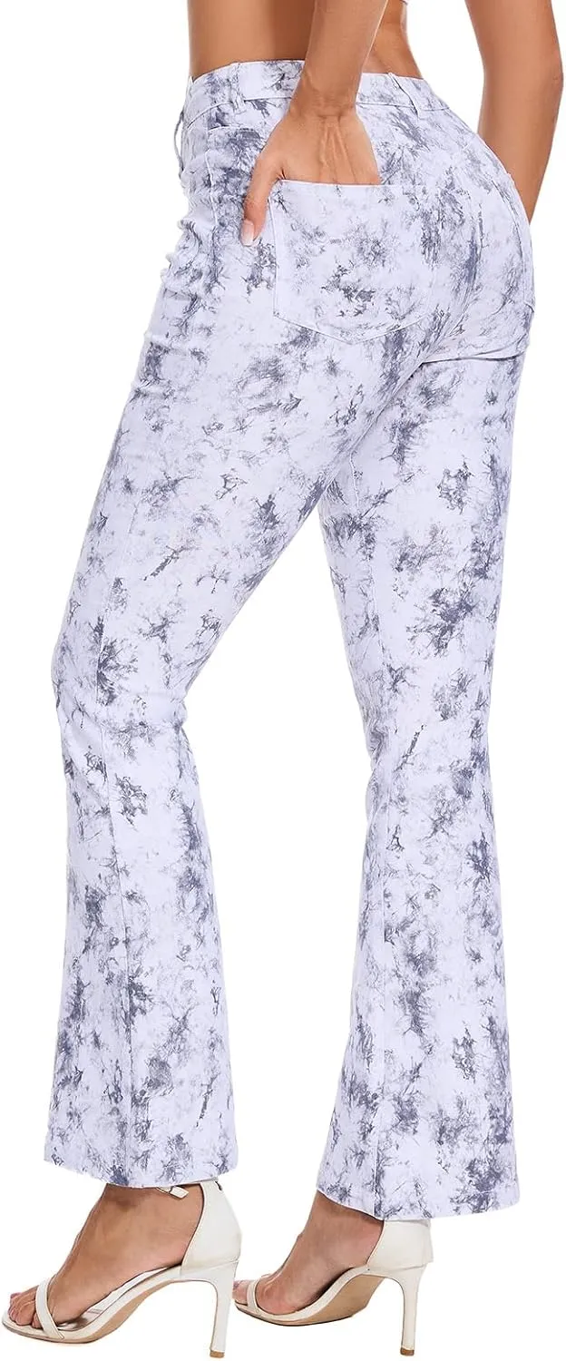 VIPONES Flared Jeans for Women High Waisted Tie Dye Bell Bottom High Stretchy Jeans