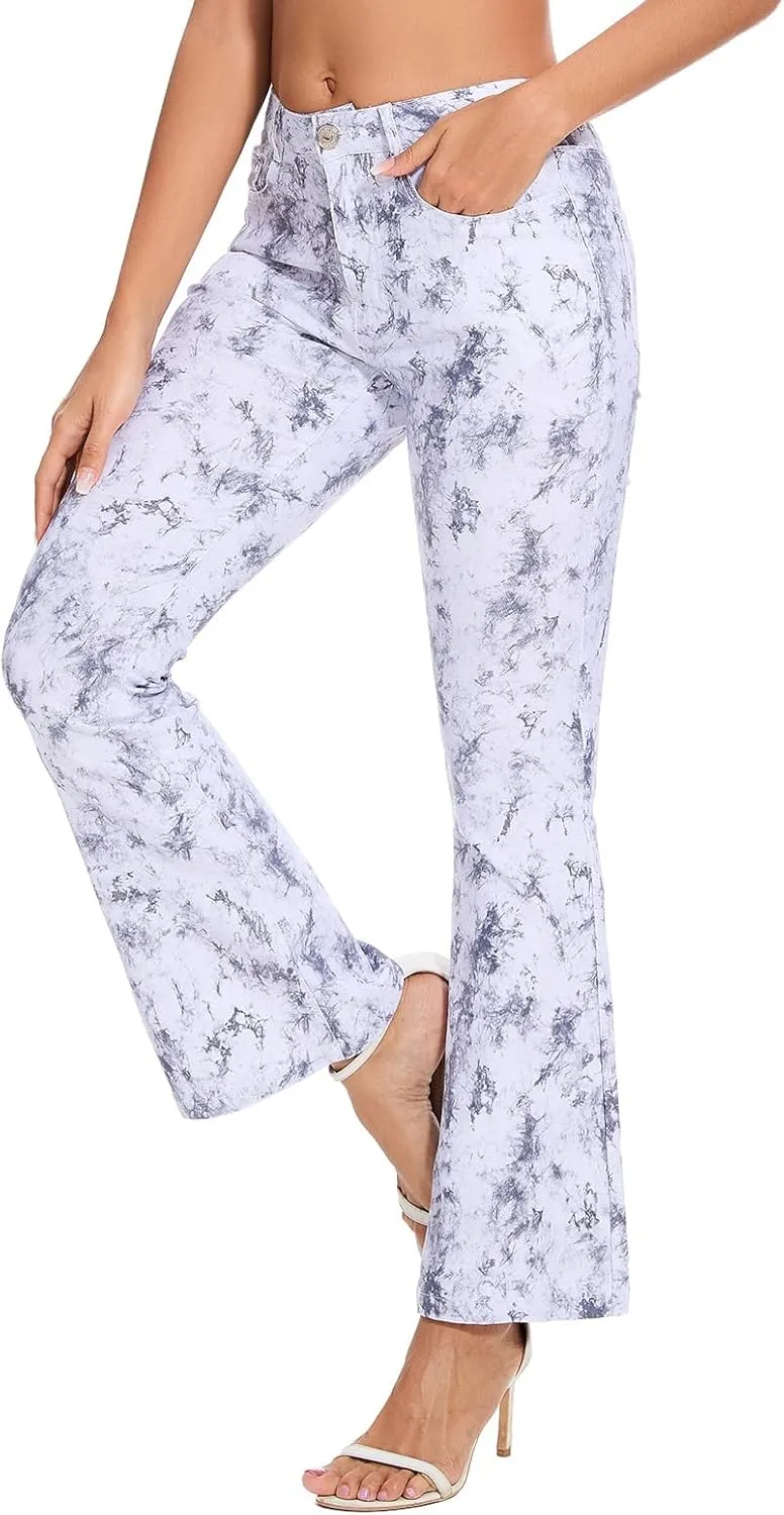 VIPONES Flared Jeans for Women High Waisted Tie Dye Bell Bottom High Stretchy Jeans