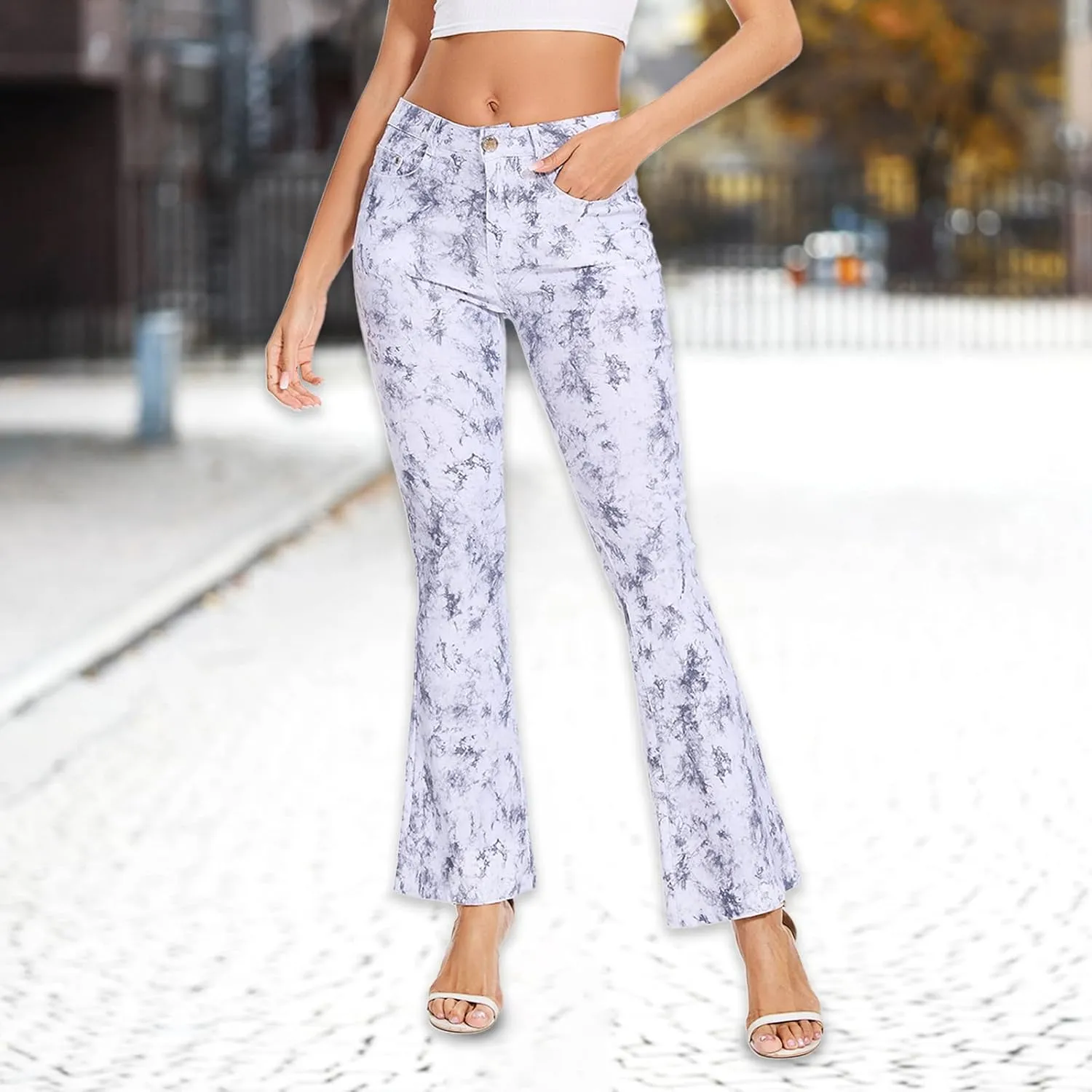 VIPONES Flared Jeans for Women High Waisted Tie Dye Bell Bottom High Stretchy Jeans