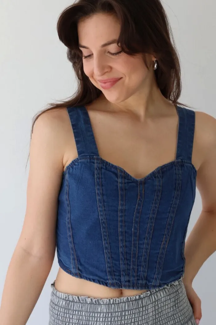 Washed Denim Bustier Top