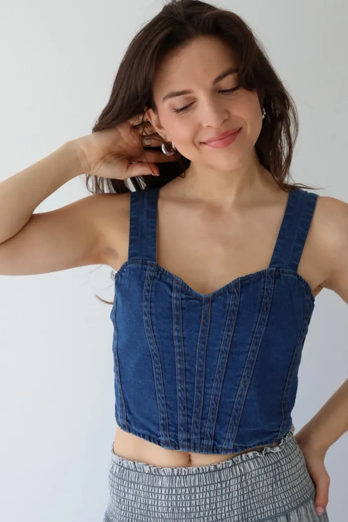 Washed Denim Bustier Top