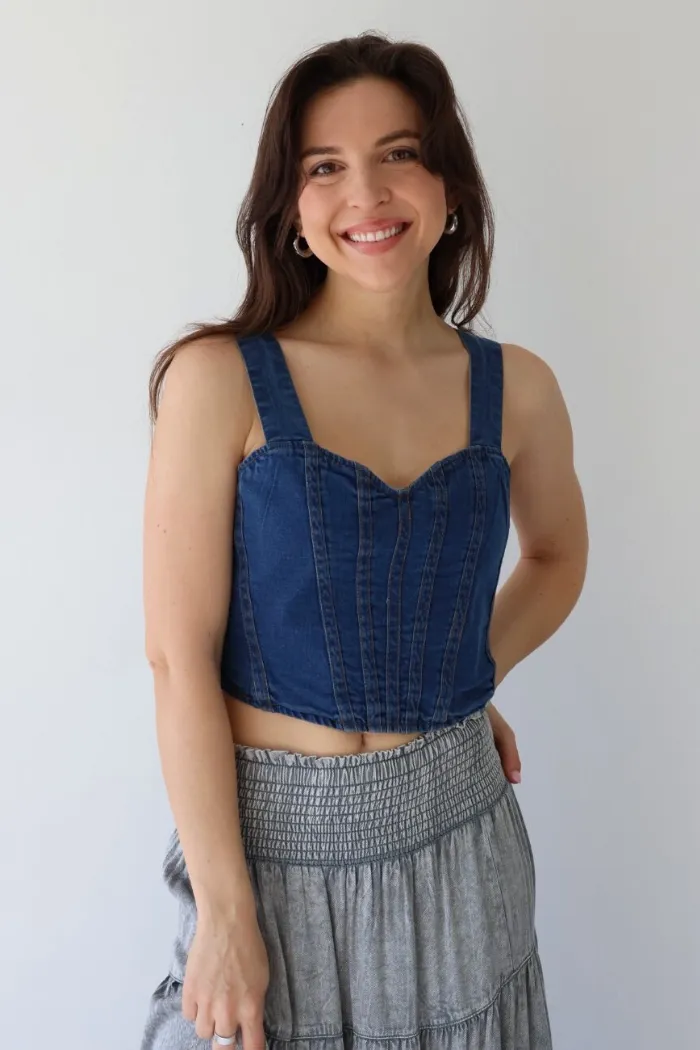 Washed Denim Bustier Top