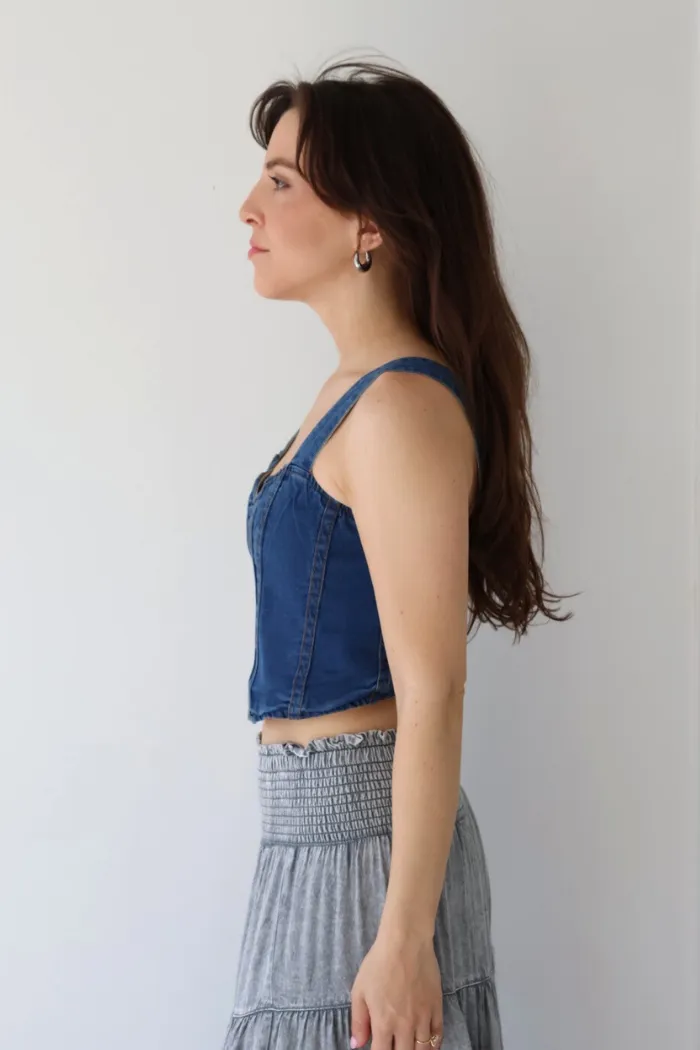Washed Denim Bustier Top