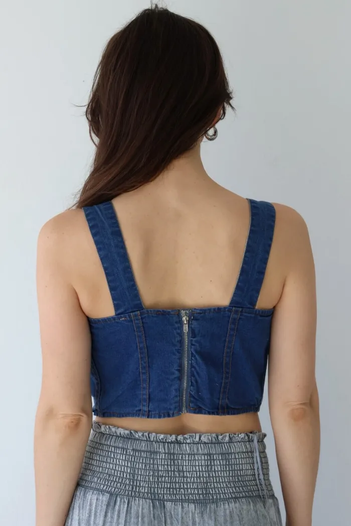 Washed Denim Bustier Top