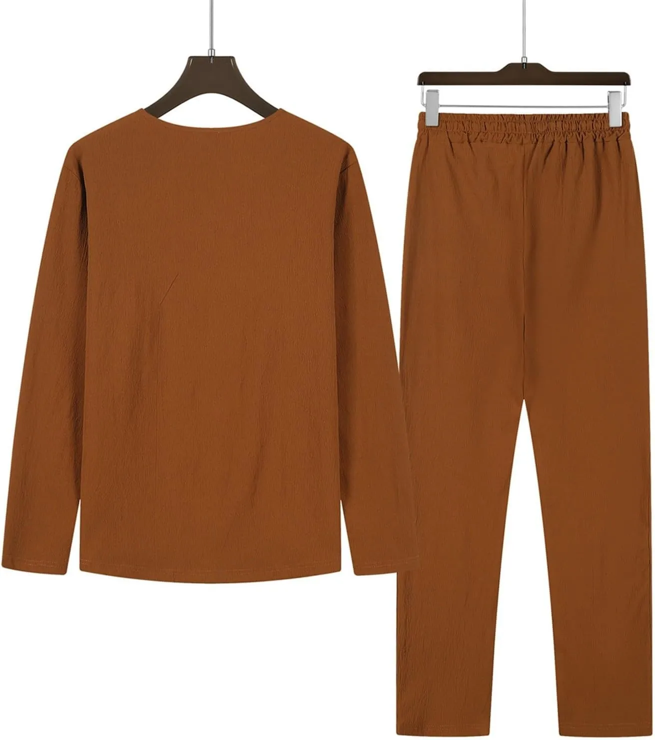 WENKOMG1 Mens Cotton Linen Track Suits Lightweight Breathable Long Sleeve Beach Shirt and Lounge Pants