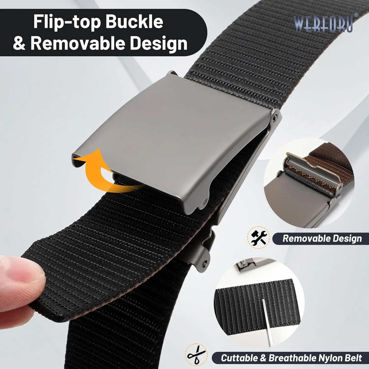 WERFORU Men Tactical Belt Nylon Belt for Men Golf Belt Reversible Belt with Flip-Top Metal Buckle Hiking Work-2-in-1 Belt