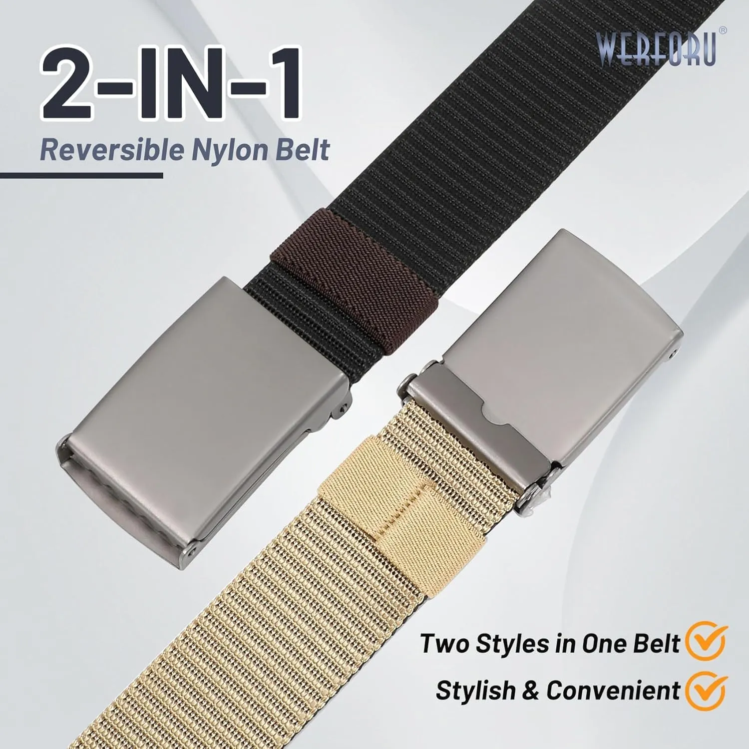 WERFORU Men Tactical Belt Nylon Belt for Men Golf Belt Reversible Belt with Flip-Top Metal Buckle Hiking Work-2-in-1 Belt